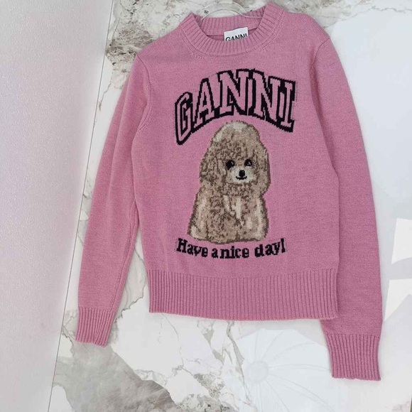 Ganni Pink Sweater with Poodle Design - Picture 1 of 7